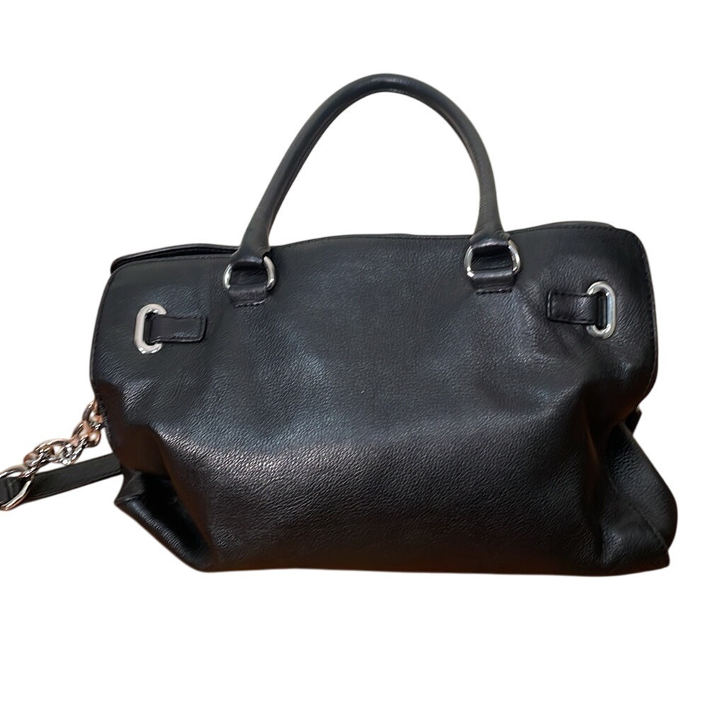 Michael Kors Black Pebbled Leather Hamilton‎ Belted Satchel Silver Hardware Bag - Picture 2 of 12
